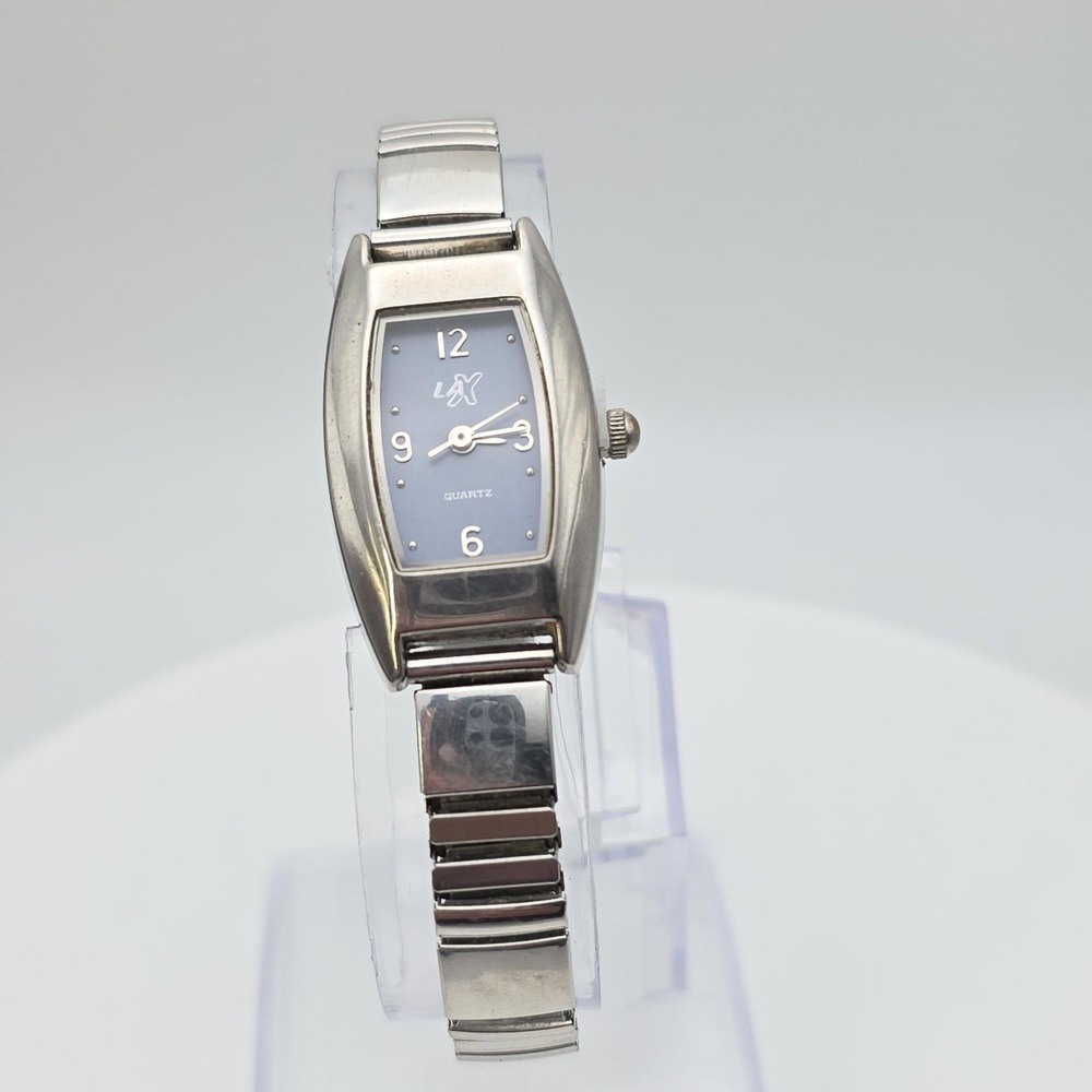 Vtg LAX Ladies Watch Navy‎ Blue Dial Silver Tone New Battery 7" FREE $HIPPING
